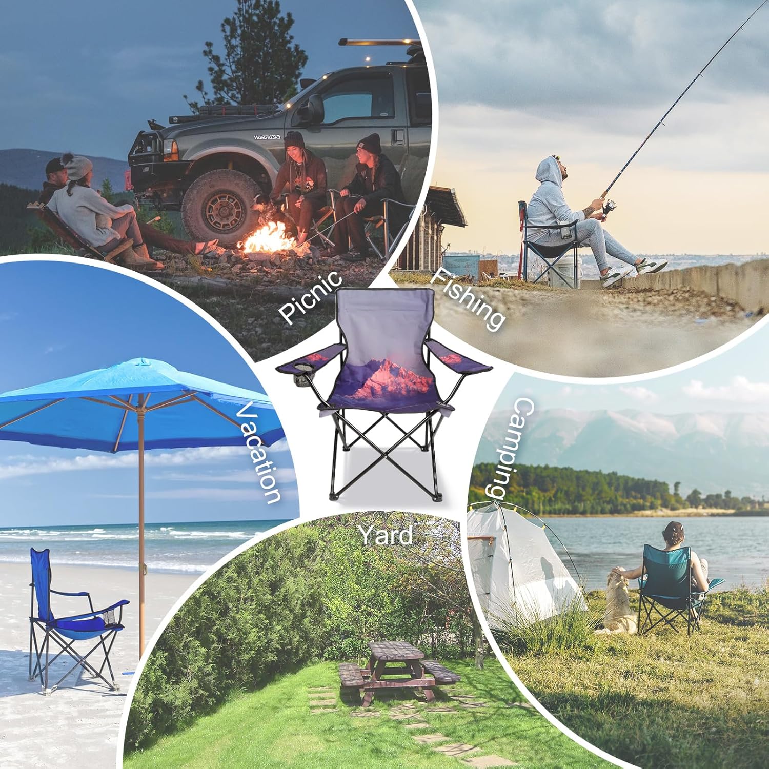 Northroad 2 Pack Camping Chairs Portable Camp Chairs, Folding Lawn Chairs with Cup Holder for Outdoor Camping, Hiking, Travel, Patio, Beach, Picnics