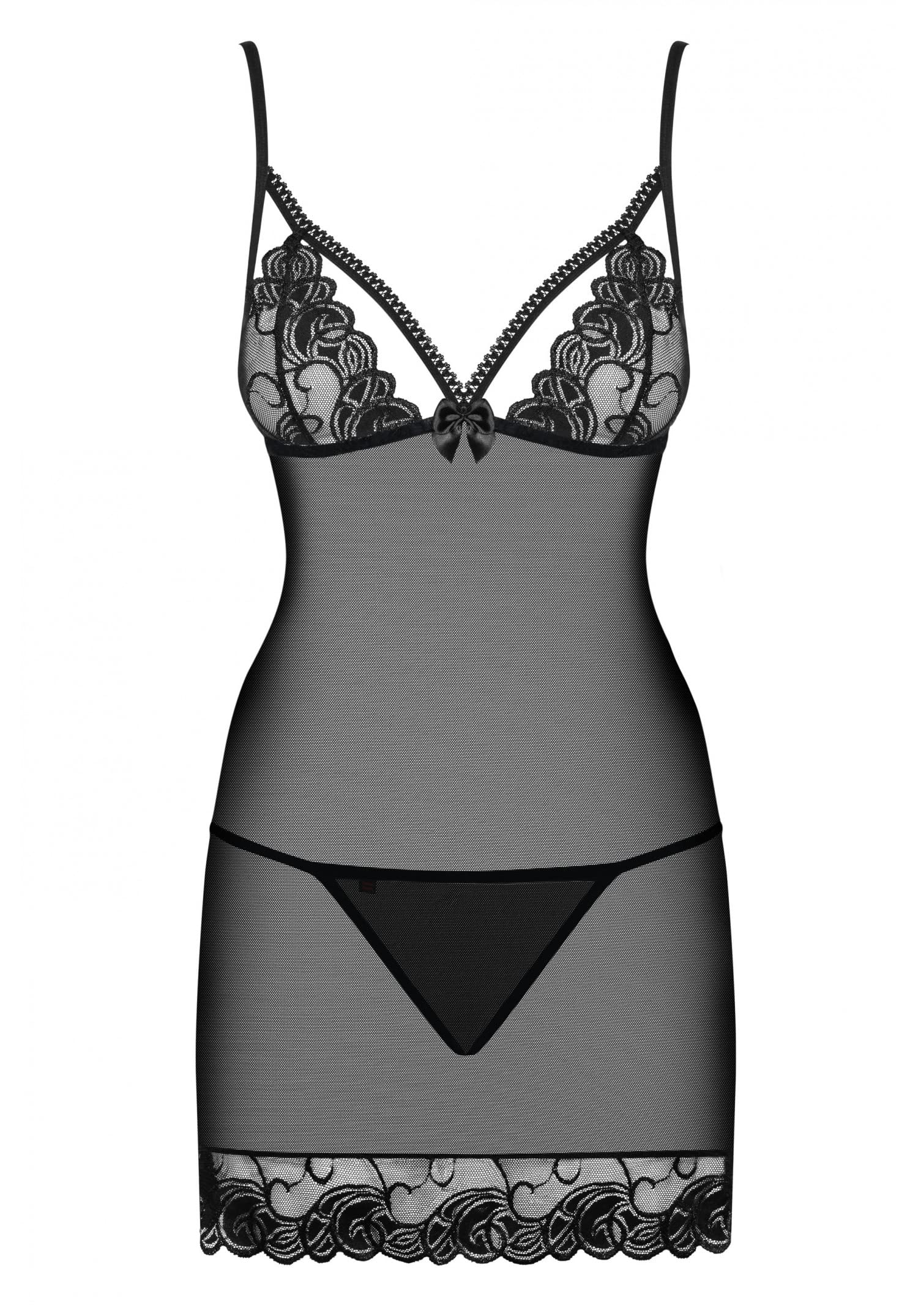 Selente Love & Fun Birichino Completo Intimo a 3 Pezzi: Chemise o Babydoll, Tanga ed Esclusiva Benda per Occhi in Raso. Made in EU.