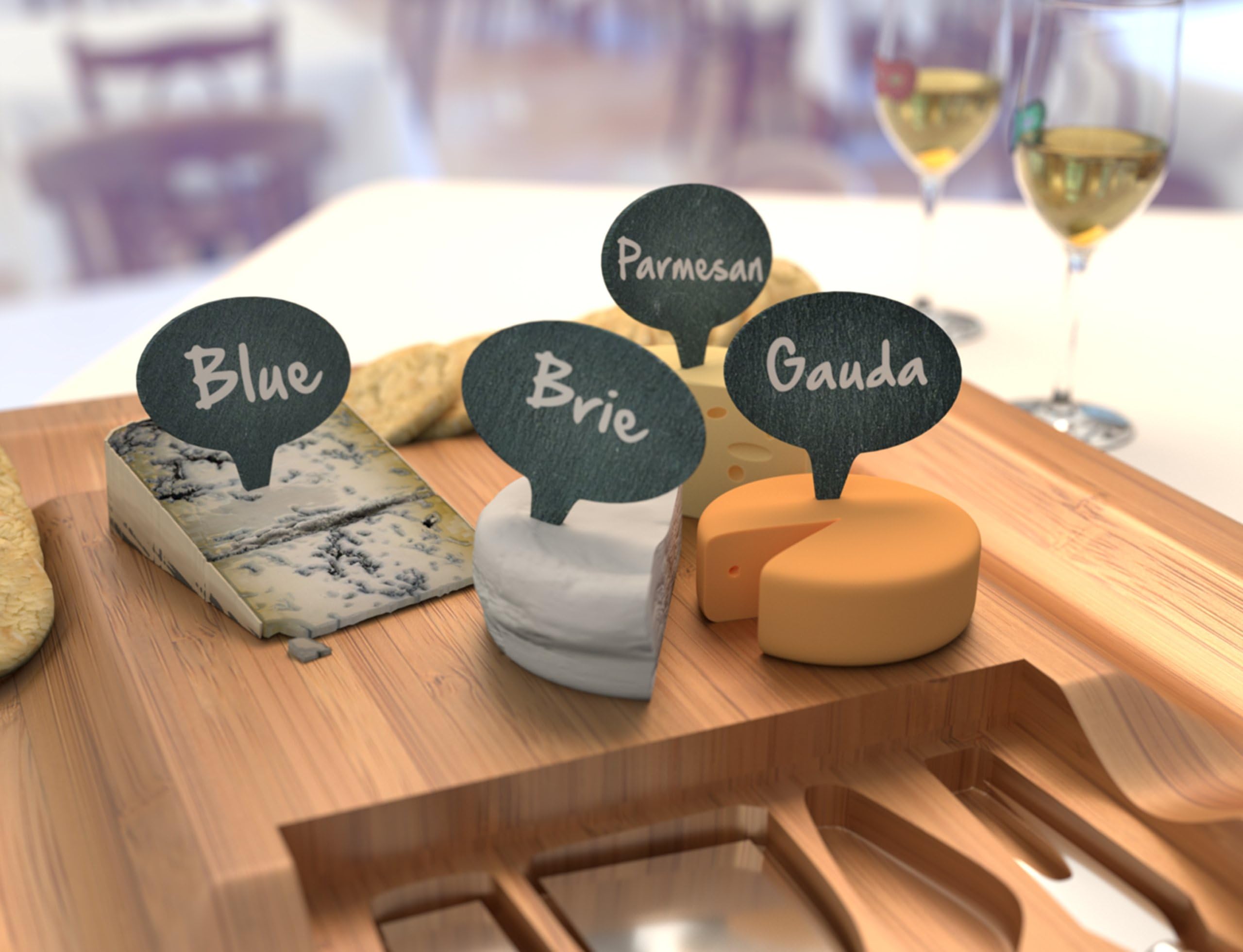 Cheese Marker Gift Set of 4 Cheese Labels & 2 Chalk Markers - Wine and Cheese Tasting Gift Set - Washable Cheese Markers - Gifts for Wine Lovers โ by HouseVines