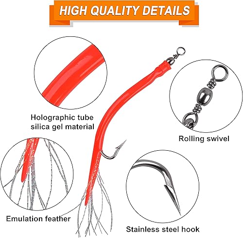 Miniatura 2 de AGOOL Classic - Señuelos de tubo de bajo a rayas  Paquete de 510 señuelos giratorios para pesca de agua salada