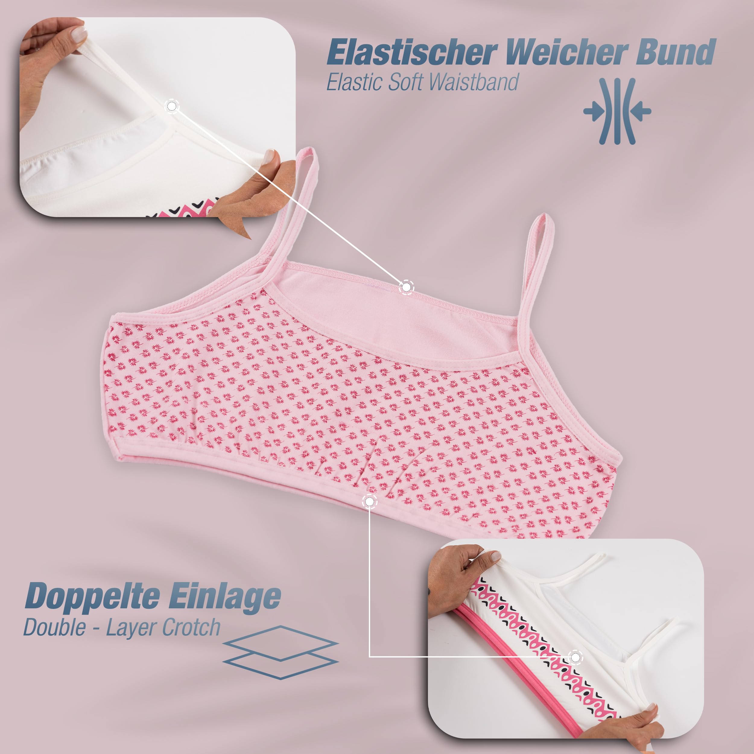 LOREZA ® 5 Brassières en Coton pour Fille sous-vêtements Soutien-Gorge de Sport Tailles 10 à 15 Ans