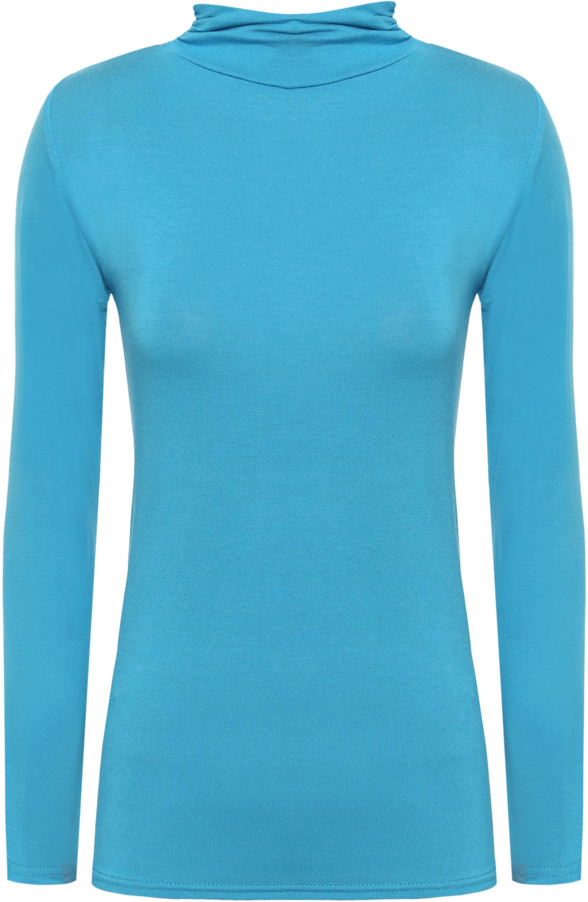 Wearall Women's Turquoise New Turtle Neck Long Sleeved Stretch Plain Polo Top Jumper - 24-26
