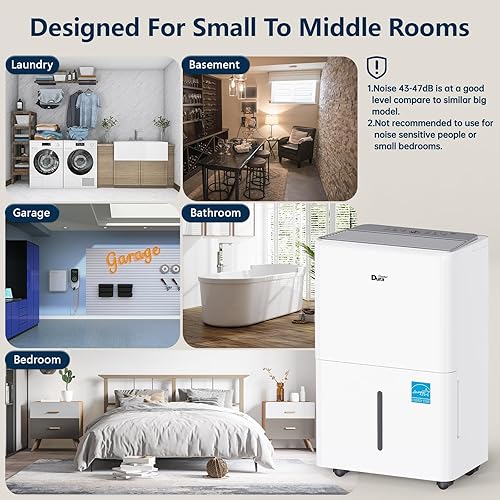 Miniatura 9 de DuraComfort Deshumidificador para sótano de hasta 2,500 pies cuadrados, Energy Star 2025, máximo a 35 pintasdía deshumidificador silencioso con