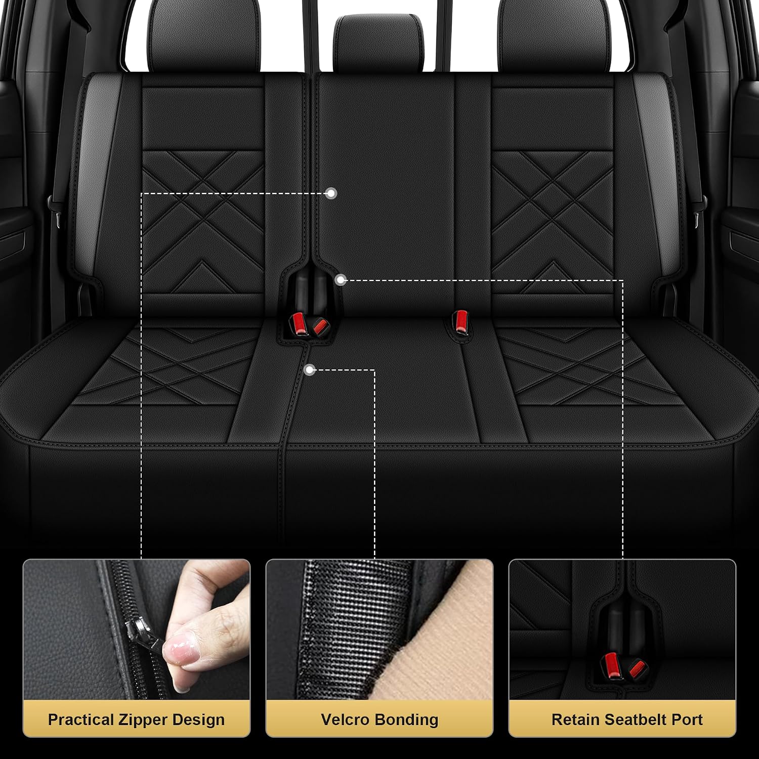 TTX LIGHTING Custom Faux Leather Truck Seat Covers, Fit 4th Gen Toyota Tacoma 2024-2026, Double Crew Cab Full Set, Black & Grey Cushion