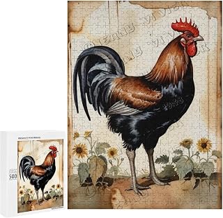 500 Piece Jigsaw Puzzle – Vintage Rooster with Farm and Chicken Decor | Ideal Puzzle for Animal Lovers | Fun Puzzle for All Ages