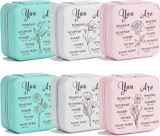 6 Packs Christian Mini Travel Jewelry Case Floral Bible Verse Inspirational PU Leather Jewelry Box Organizer Portable Storage Case Church Christmas Easter Mother's Day Gifts Bulk for Women