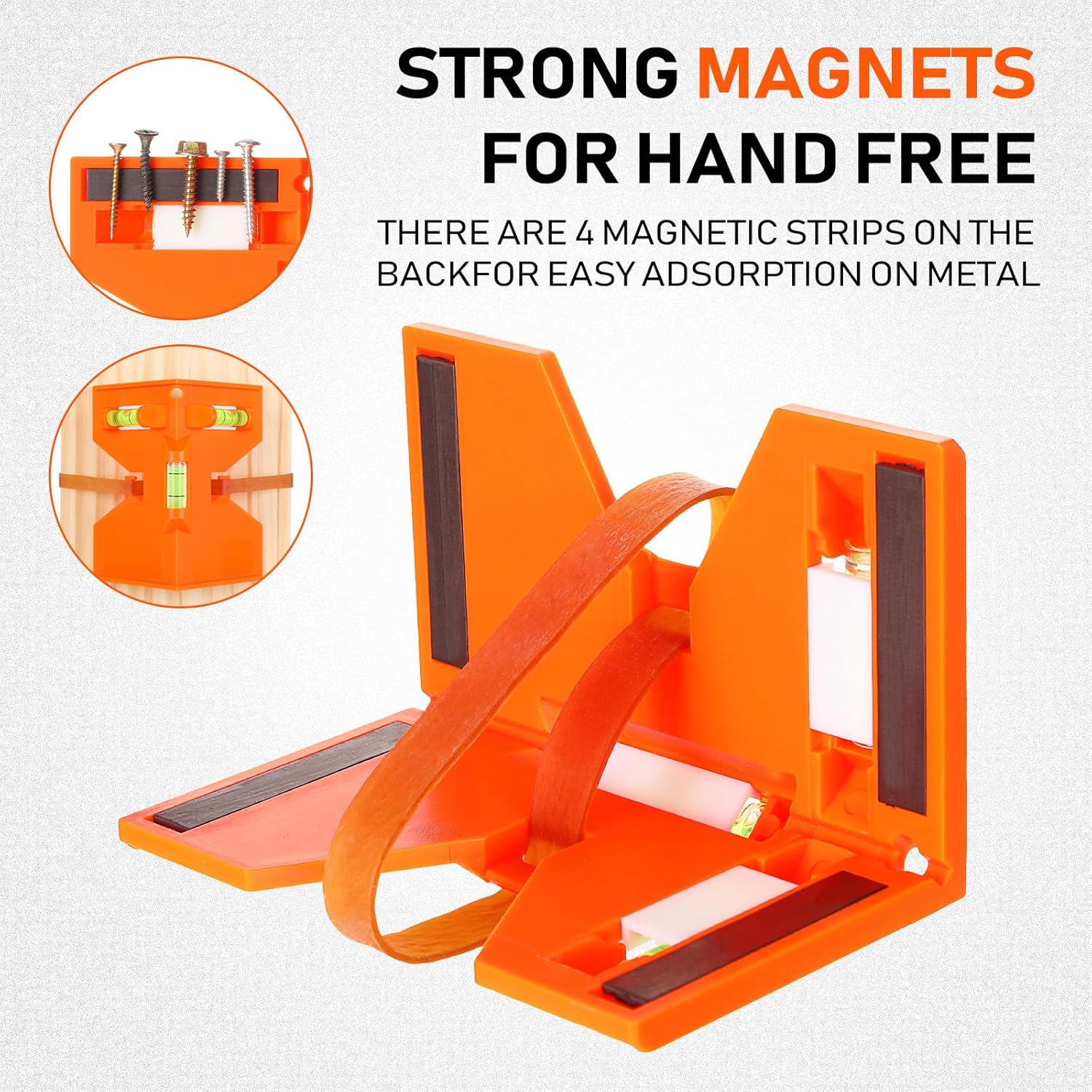 Tellegloww 4 Pcs Magnetic Post Level for Pipe, Post and Pipe Level, Adjustable Folding Tool with 3 Vials and Elastic Loop for Hands-free Work, Easy Plumb and Reads