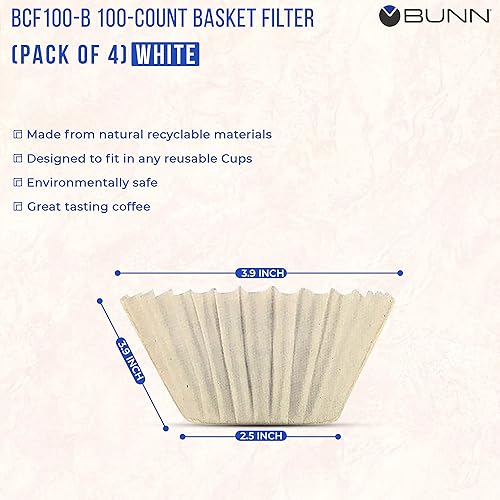 Miniatura 4 de BUNN Filtro de café – Paquete de 4 – 100 piezas por paquete – Más alto – Forro inferior plano – Papel de calidad para la mayoría de cafeteras –