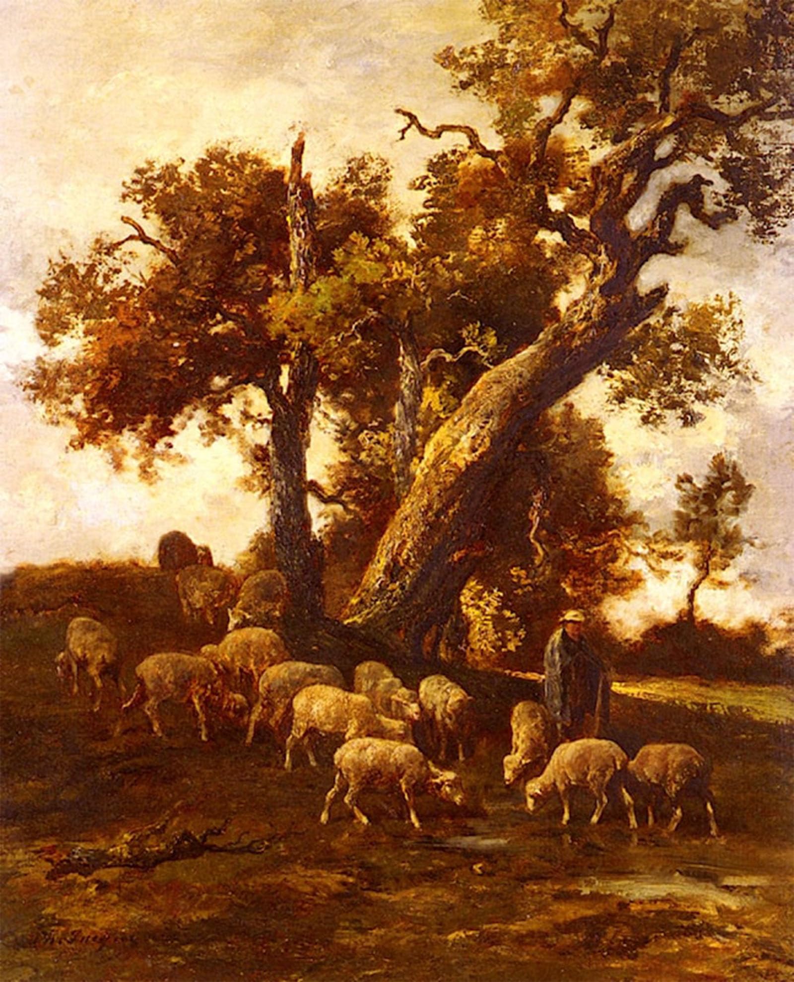 SERENDIPITP Abstract Painting Mural Print Picture Wall Decor Painting Sheep At Pasture by Charles Emile Jacque Vintage Wall Artwork for Home Decor 60x90cm
