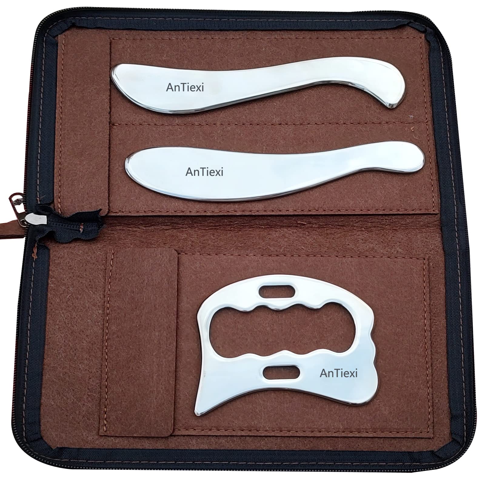Juego de Gua Sha de Acero Inoxidable de Grado Médico - Herramienta AnTiexi IASTM para Masaje y Raspado - Movilización de Tejidos Blandos (Juego de 3)