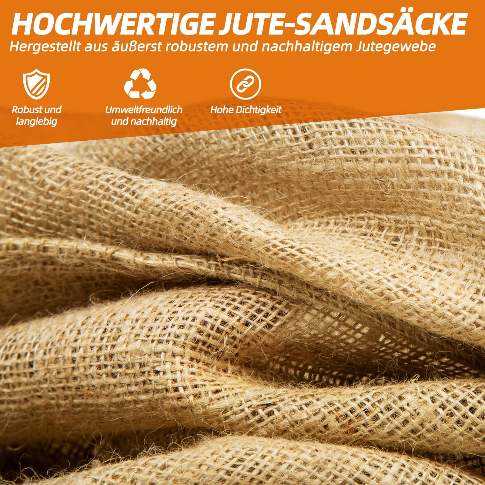 Jutesandsäcke, ungefüllte Hochwassersäcke mit Kabelbindern, robust, belastbar bis zu 20 kg, 30 x 60 cm, 20er-Pack