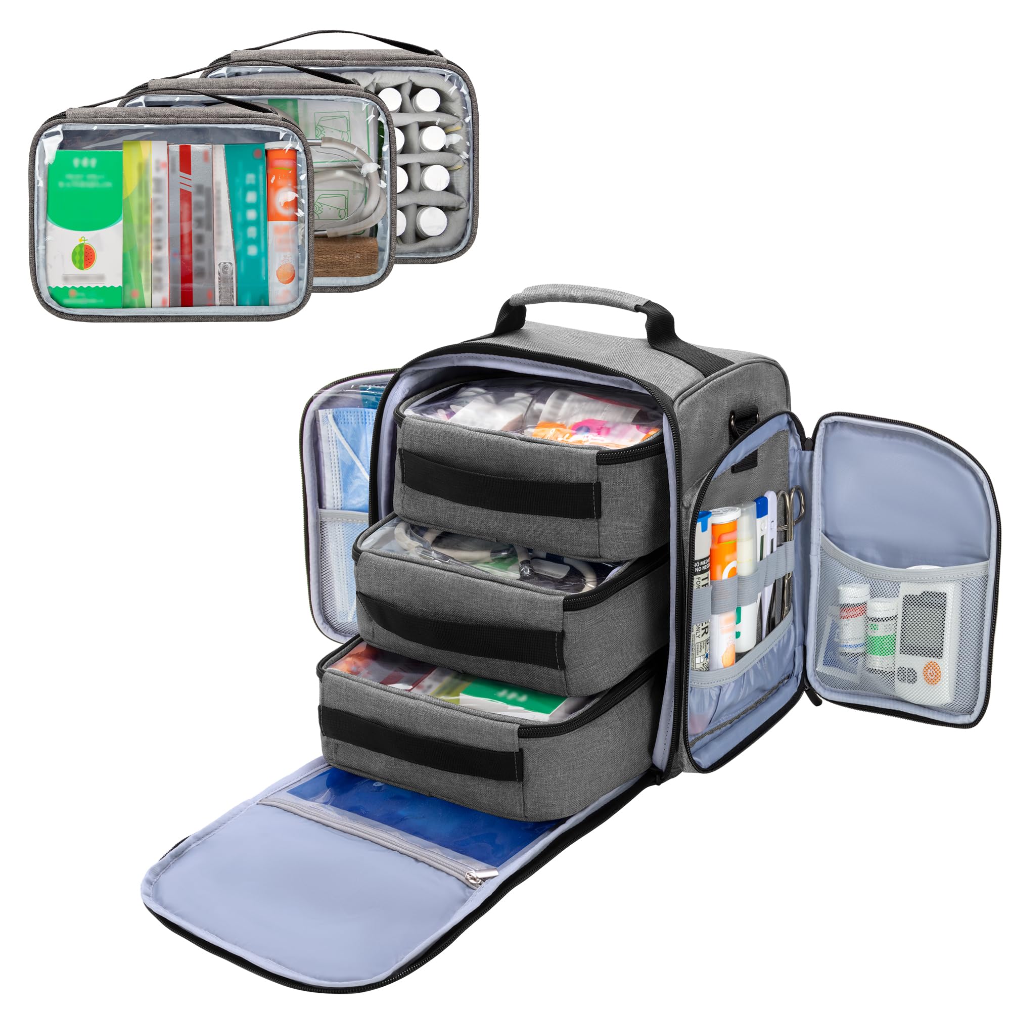 BAFASO Pill Bottle Organizer with 3 Removable Pouches Large Medicine Bag Come with Shoulder Strap Bag ONLY Gray