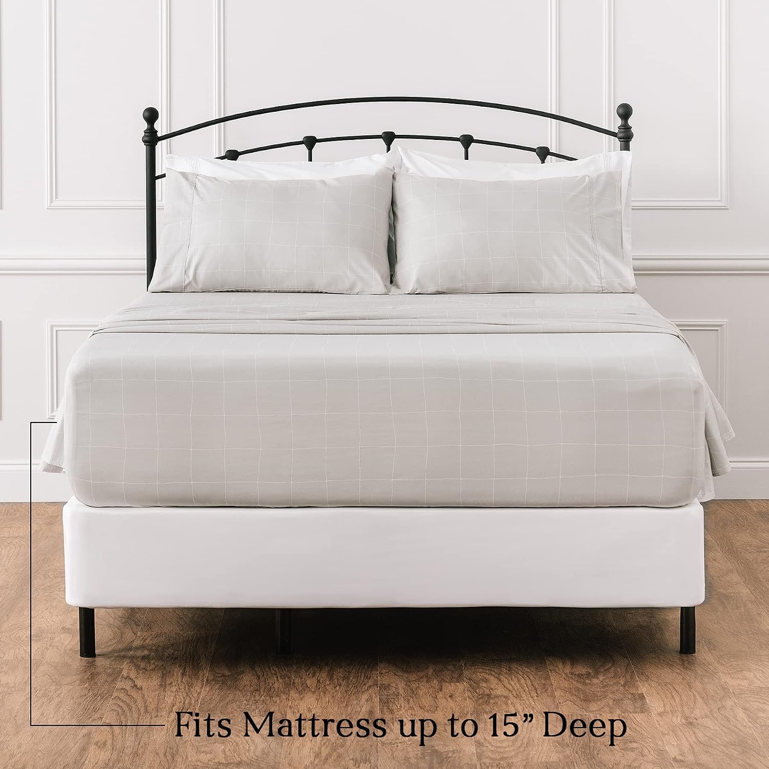 Chanasya Premium Printed Queen Bed Sheet Set 4-Piece - Soft Hand Drawn Plaid Pattern - 1 Flat Sheet 1 Fitted Sheet 2 Pillowcases - Wrinkle FadeResistant Microfiber Sheets - Gray - Queen