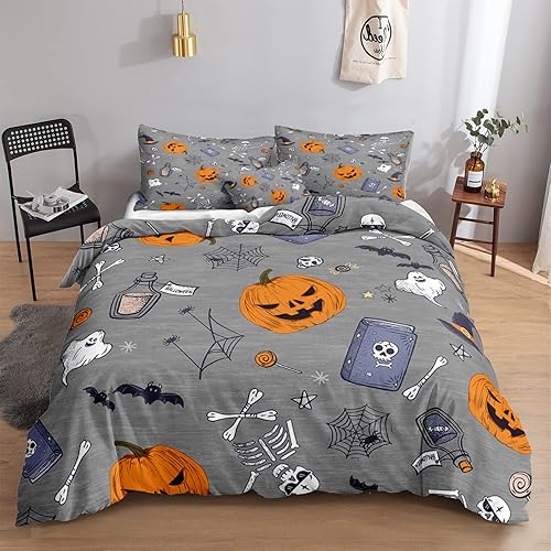 Miniatura 268 de Pumpkin Bedding Halloween Duvet Cover Set Funny Evil Pumpkin Pattern Design Black Halloween Bedding Set Queen 1 Duvet Cover 2 Pillowcases