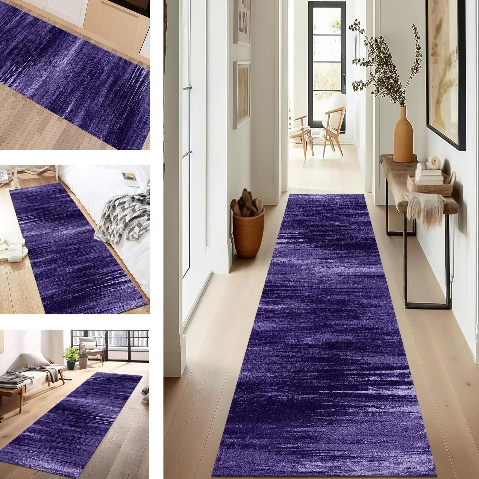 Tapis de couloir antidérapant et lavable 90x150cm abstrait bleu violet pour entrée