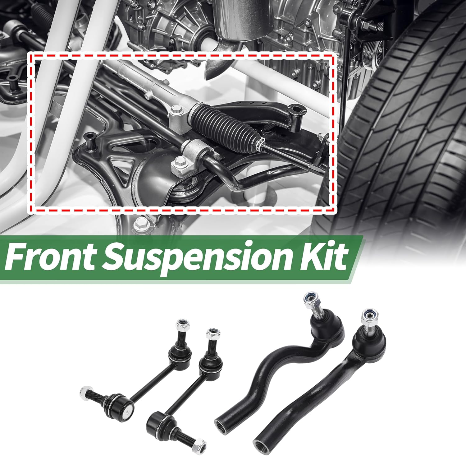 X AUTOHAUX 4pcs Front Suspension Kit Outer Tie Rod End Front Sway Bar Link for Jeep Grand Cherokee 2011-2015 for Dodge Durango 2011-2015 No.ES800973/K750578/K750579