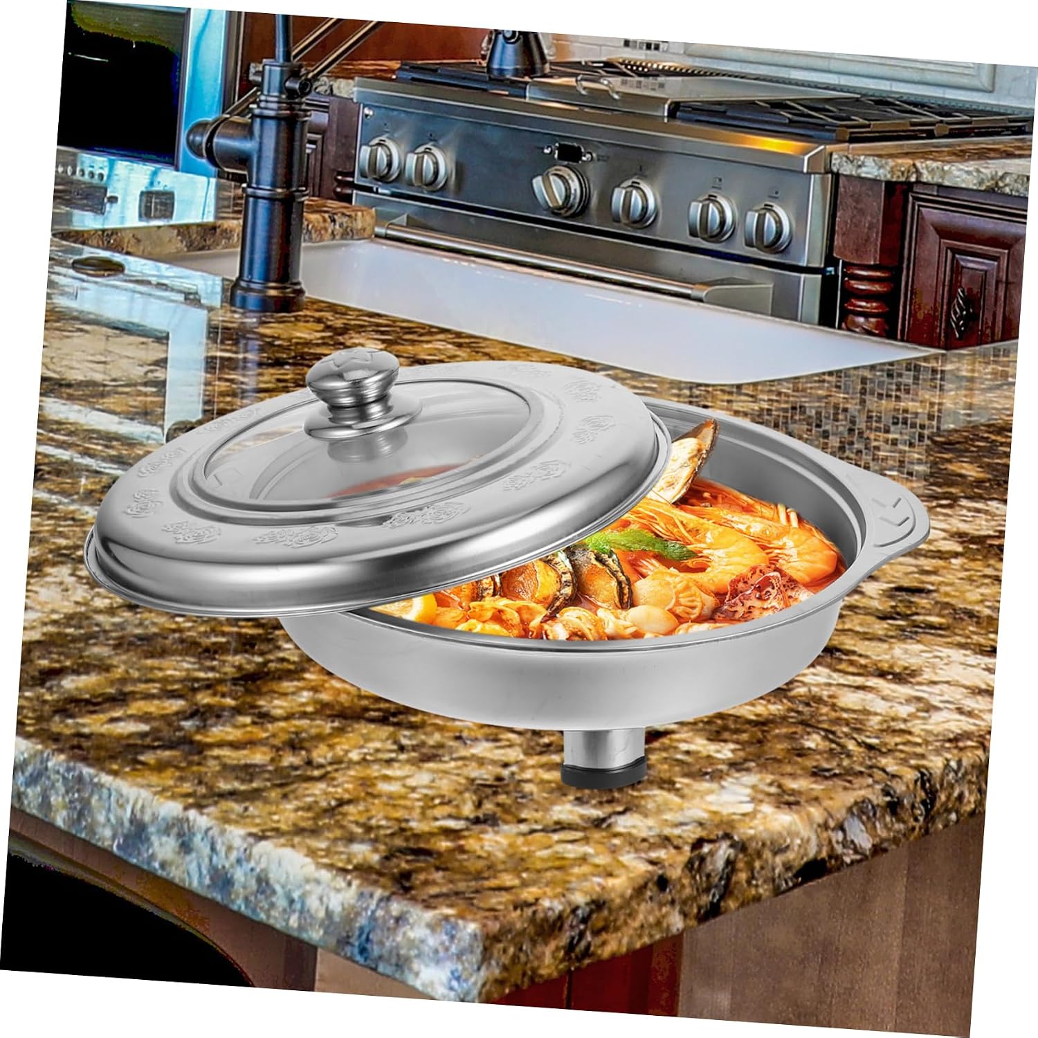 SHOWERORO Catering Buffet Serving Tray Stainless Steel Snack Tray Lid Buffet Food Container Restaurant Wedding