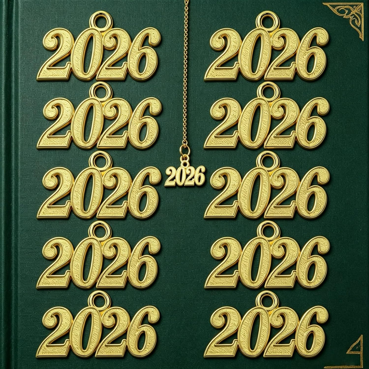 10PCS Metal Year Signet 2026 DIY Pendant Charms for Graduation Tassels Bracelet Necklace， Earrings Keychain Zipper Pulls Cellphone Craft Jewelry， Making Christmas Party Decoration (Gold)