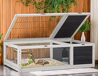 Tortoise Habitat Large Tortoise Enclosure Indoor w/Removable Bottom, Wooden Tortoises House Outdoor, Turtle Habitat Reptile Cage for Lizards, Bearded Dragon, Small Animals