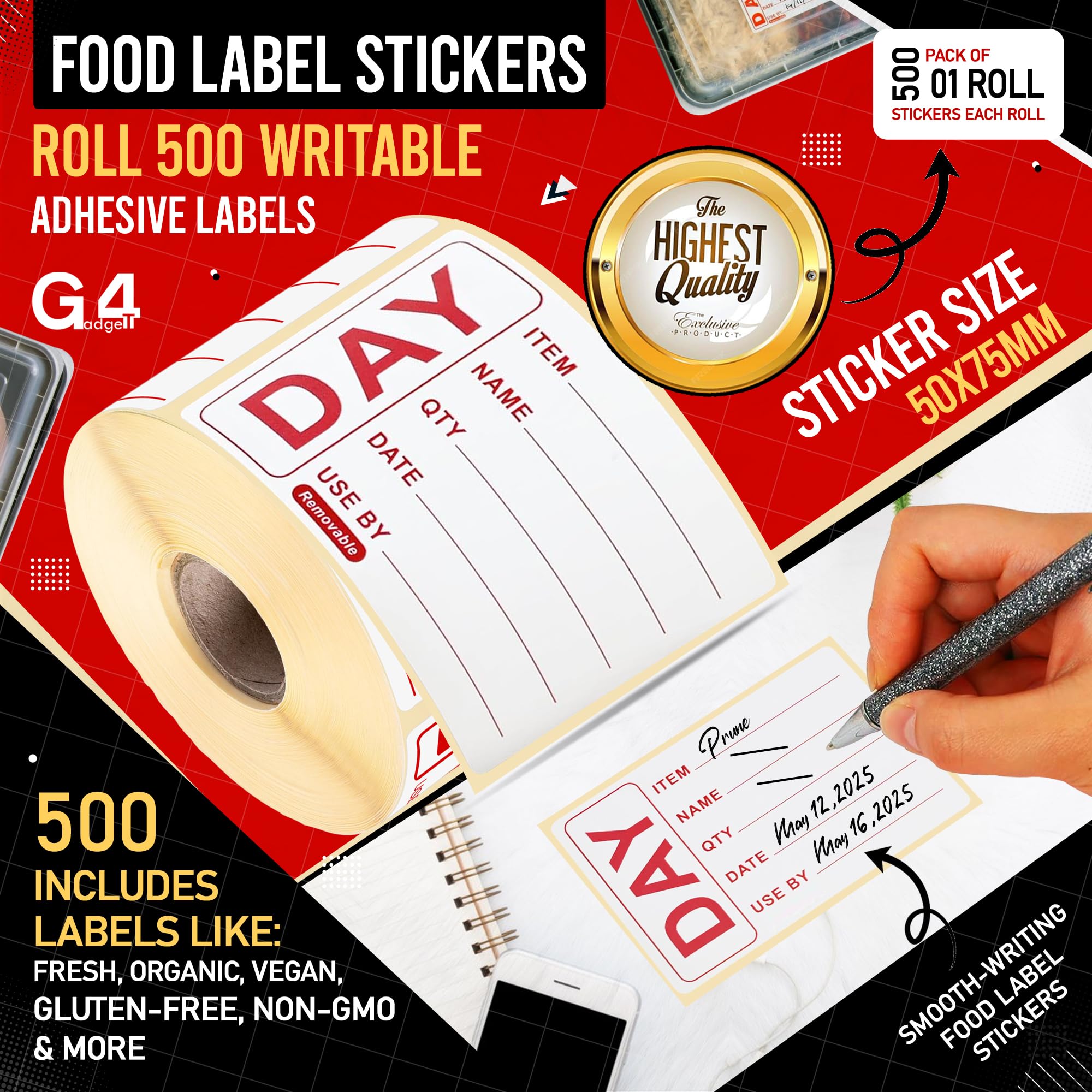 500Pcs Food Labels Self Adhesive Food Stickers On Roll Removable Food Date Labels 50x25mm Food Storage Labels Freezer Food Paper Labels Stickers For Kitchen Restaurant Food Container