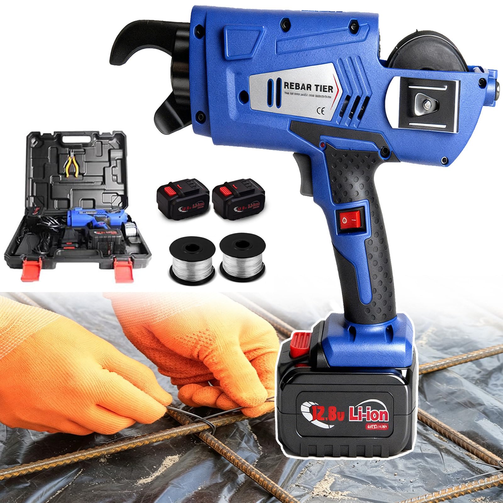 SOTIKARERY Handheld Rebar Tying Machine 8-34mm with 2 x 12.8V Lithium-ion Batteries(4400mAh) Automatic Rebar Tying Tool for orchards, garden.