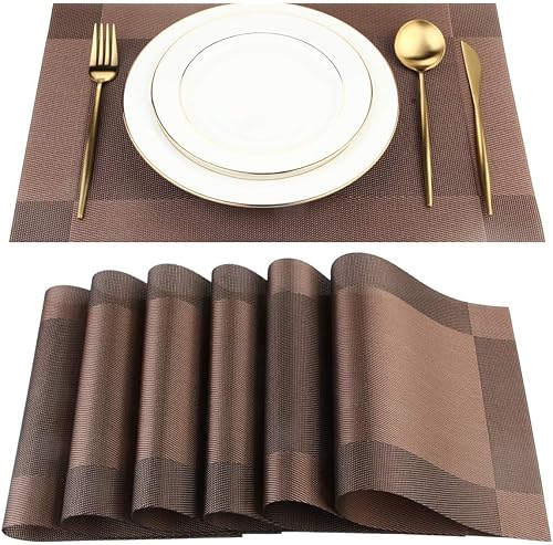 Miniatura 34 de DACHUI Juego de 4 manteles individuales, elegantes manteles individuales tejidos para mesa de comedor, manteles individuales de mesa de PVC lavables