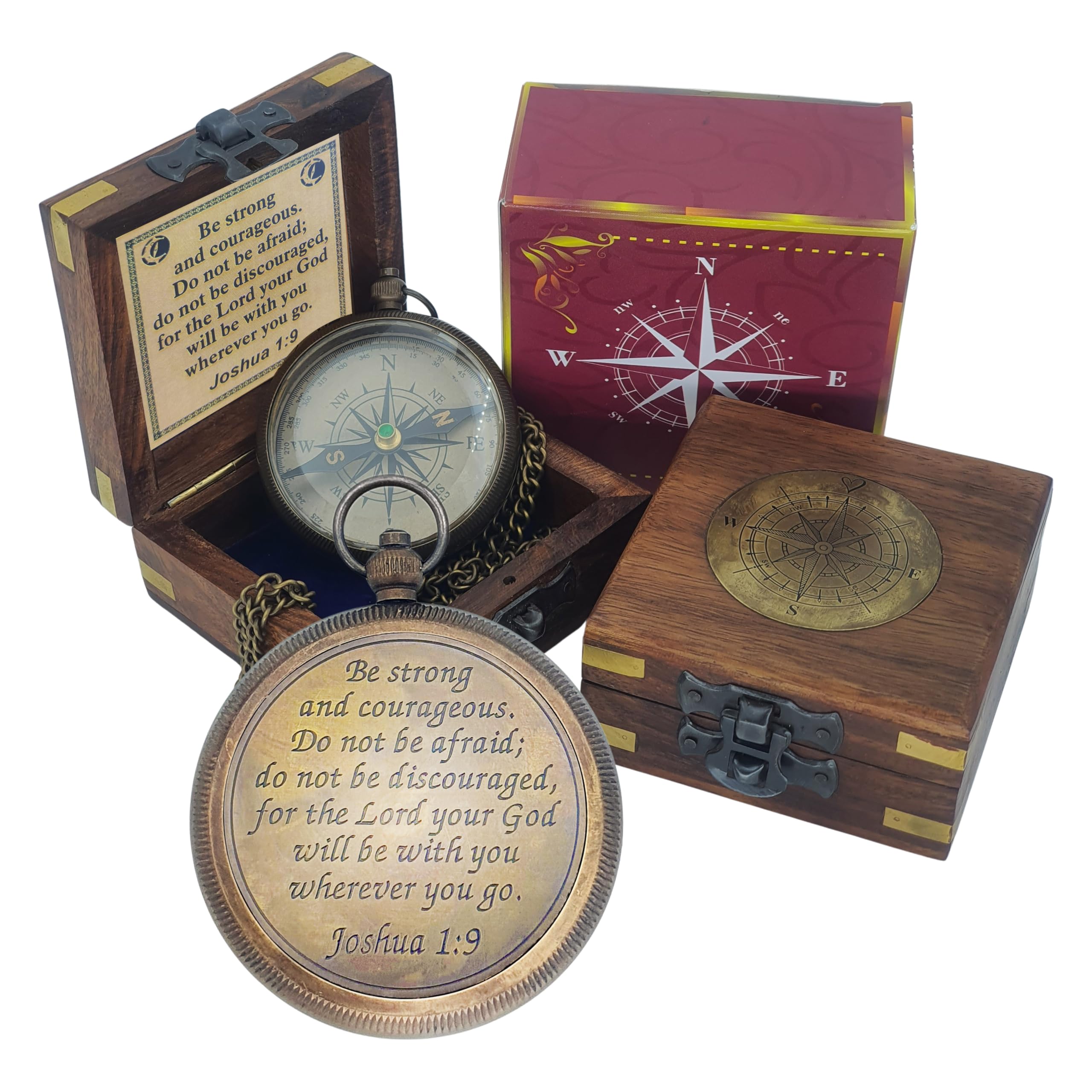 Be Strong and Courageous Joshua 1:9 Quote Engraved Compass | Camping Compass Inspirational Christian Religious Gifts Men Women Catholic 2023 Graduation Gift Boys Girls (#3 Be Strong)