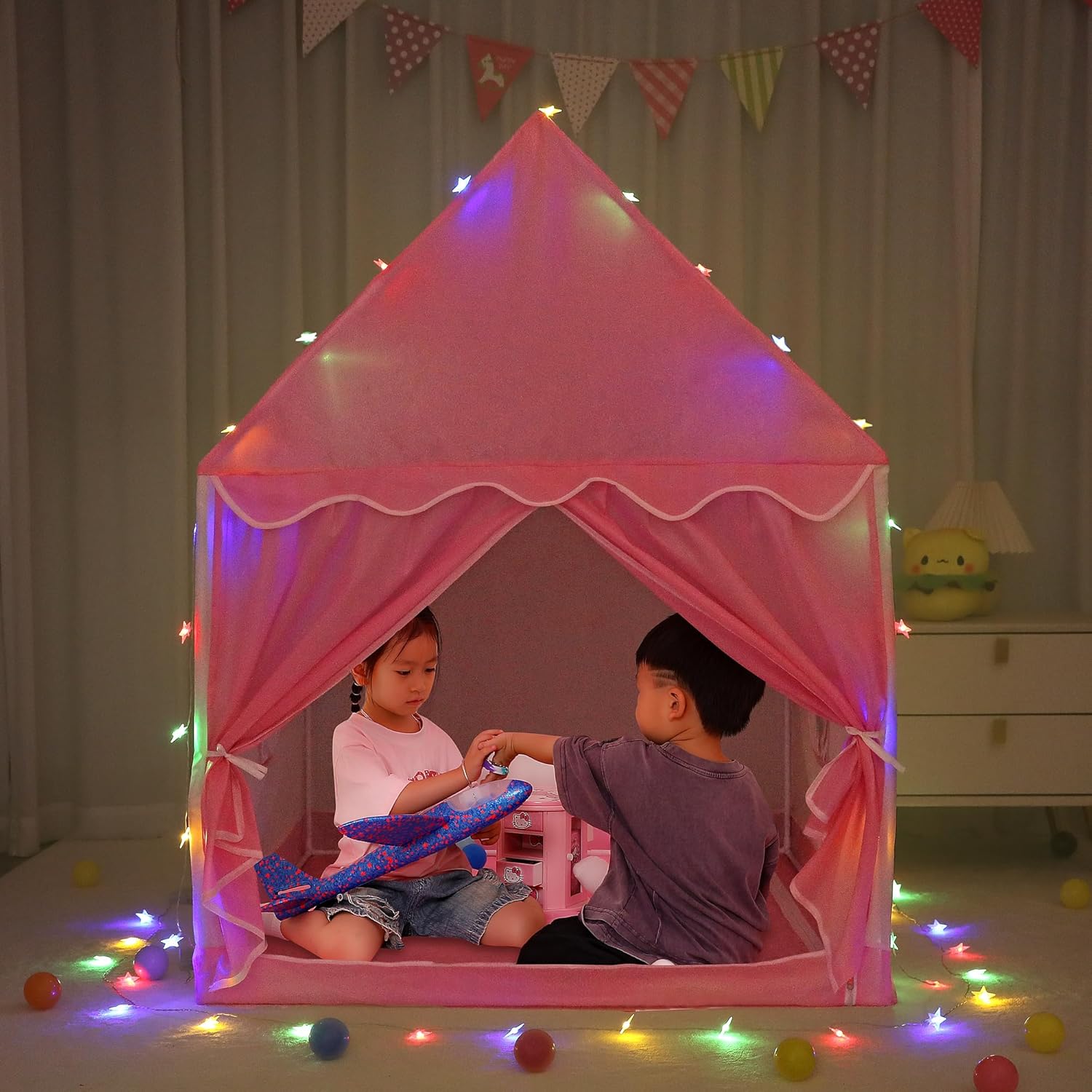 LimitlessFunN Princess Kids Play Tent | Includes Star Lights & Carrying Case |, Children Indoor Playhouse for Girls, Toddlers, 47" D x 39" W x 51" H