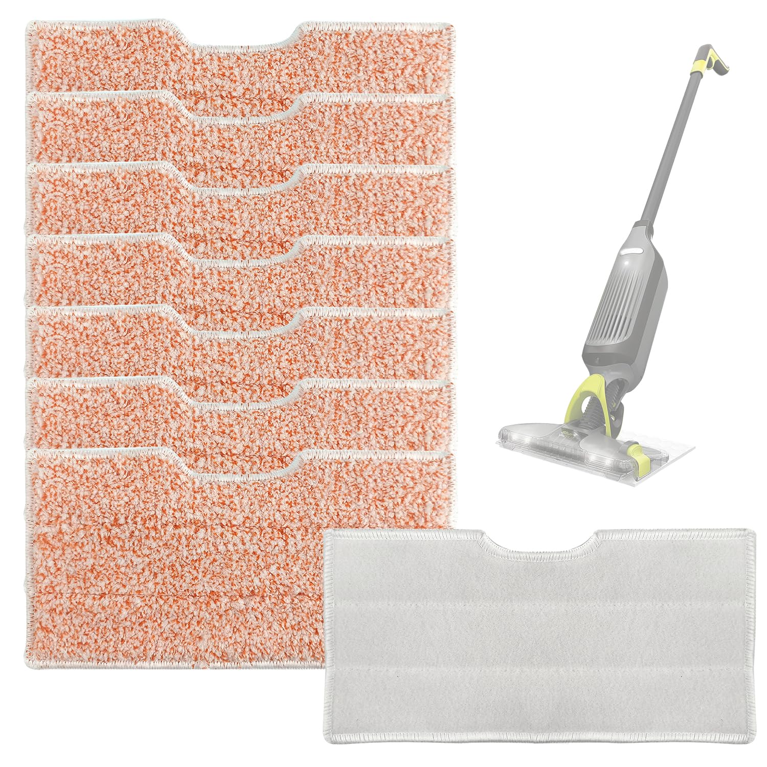 8 Pack Reusable Vacmop Replacement Pads for Shark VM252, VM250, VM200, Washable Vacuum Mop Pads Refill, Wet and Dry VM252 vacmop Pads for Hard Surface Floors, Orange