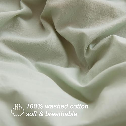 Miniatura 4 de SunStyle Home - Juego de funda de edredón de 100 % algodón lavado, de color sólido, suave juego de 23 piezas de ropa de cama transpirable, con