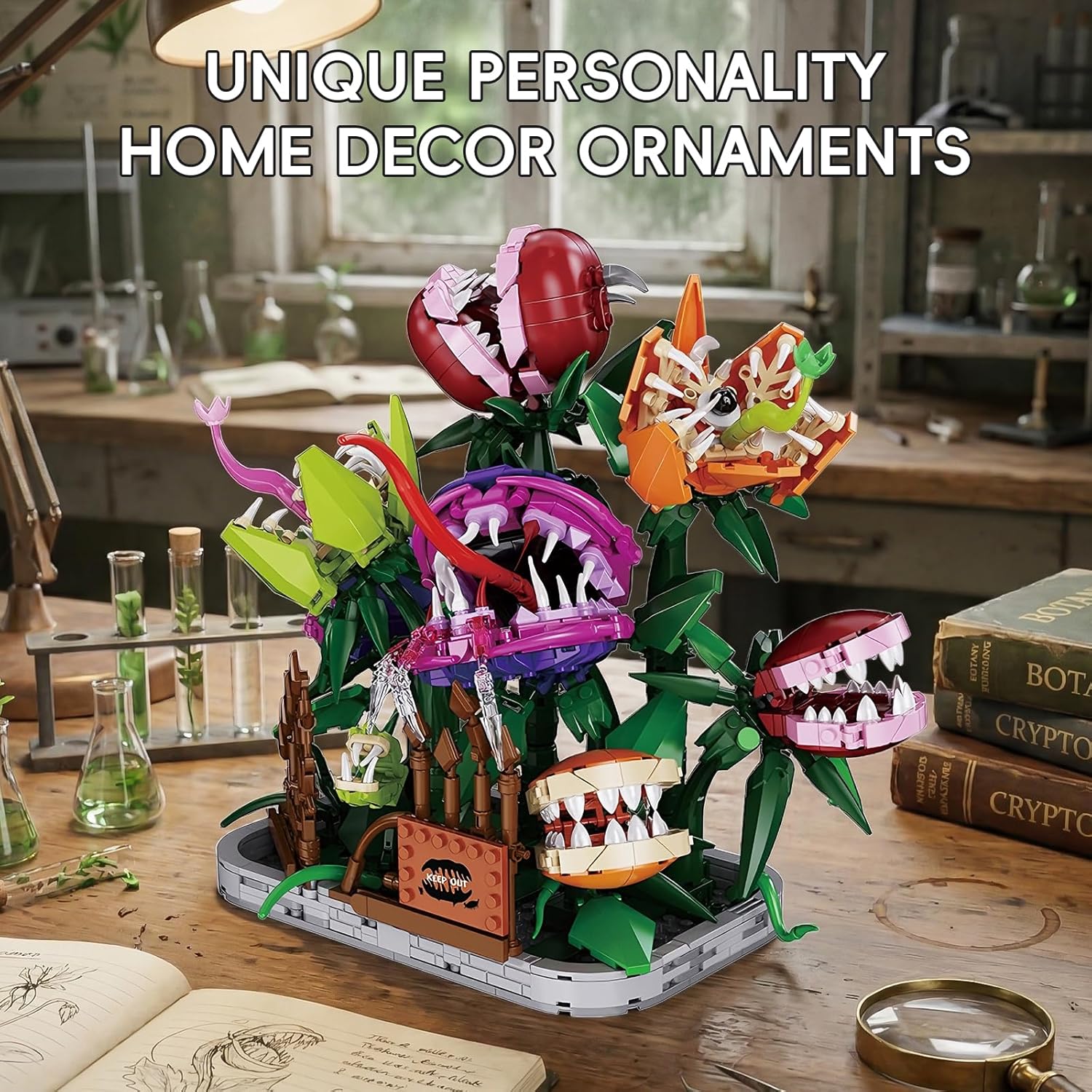 Carnivorous Plant Building Block Set Cannibal Flower Manor Botanical Collection Kit Scary & Cute Venus Flytrap Architecture Model Unique Horror Aesthetic Desk Decor Gift for Adults Teens