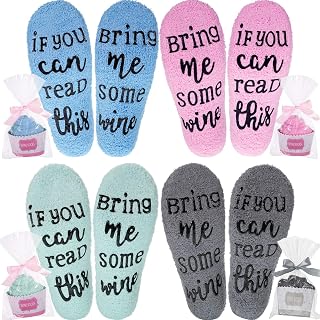 4 Pairs Wine Socks Novelty Funny Wine Socks Fuzzy Cozy Wine Socks If You Can Read This Socks with Cupcake Gift Packaging