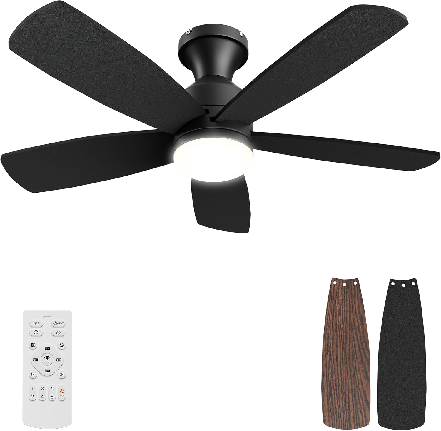 Ceiling Fan with Light, Wireless Remote, Flush Mount Design, Adjustable Dimmable Lighting, Quiet Operation -Ceiling Fan for Bedroom, Living Room