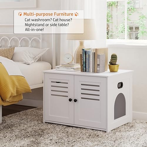 Miniatura 9 de DINZI LVJ Caja de arena, casa de arena para gatos con puertas con rejillas, la entrada puede estar en el lado izquierdo o derecho, baño oculto de