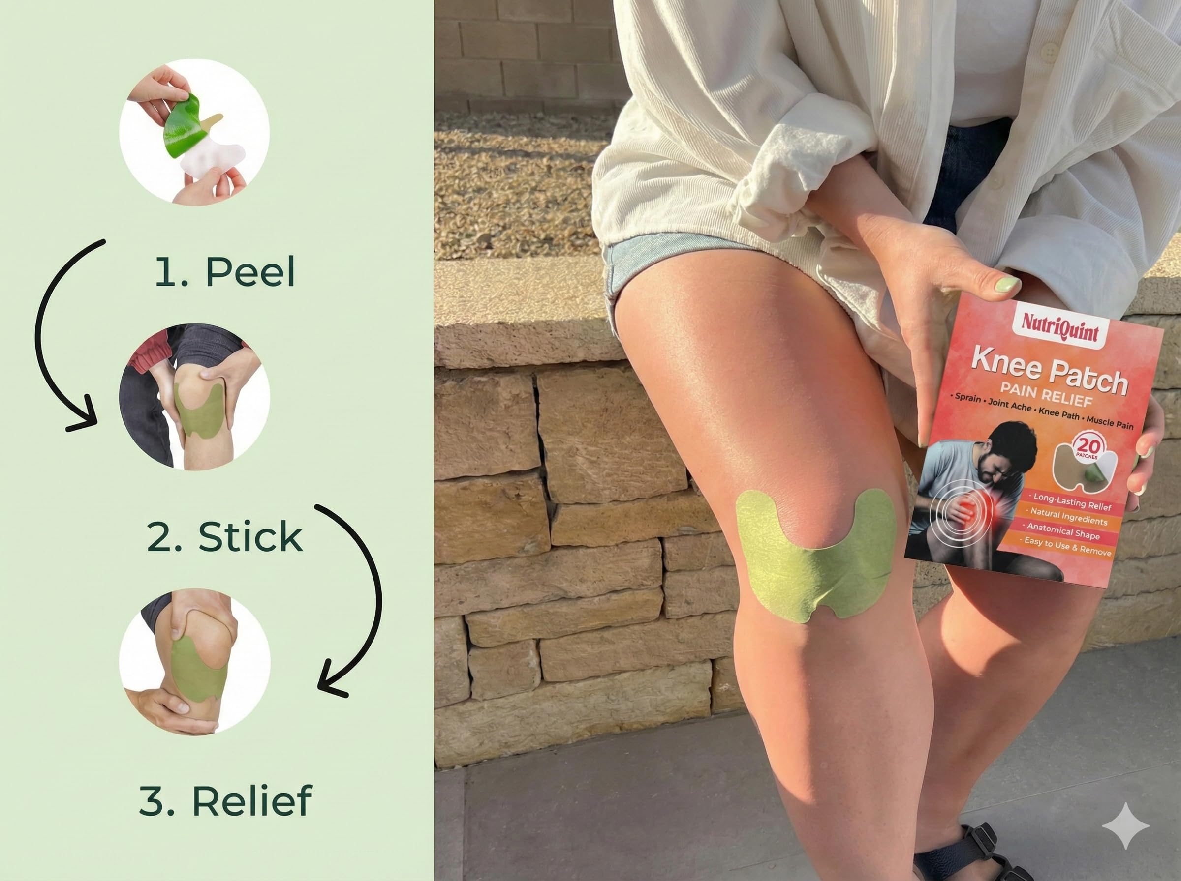 20 Unit Knee Pain Relief Patch for Daily Knee Support | Gentle Warming Comfort | Flexible Breathable Material | Easy Peel & Apply | Herbal — Amazon image 5