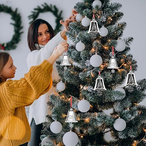 Miniatura 9 de Paquete de 4 campanas de Navidad de vaca, campanas de Navidad rústicas hechas a mano, campanas colgantes con cuerda, campanas de metal de latón,