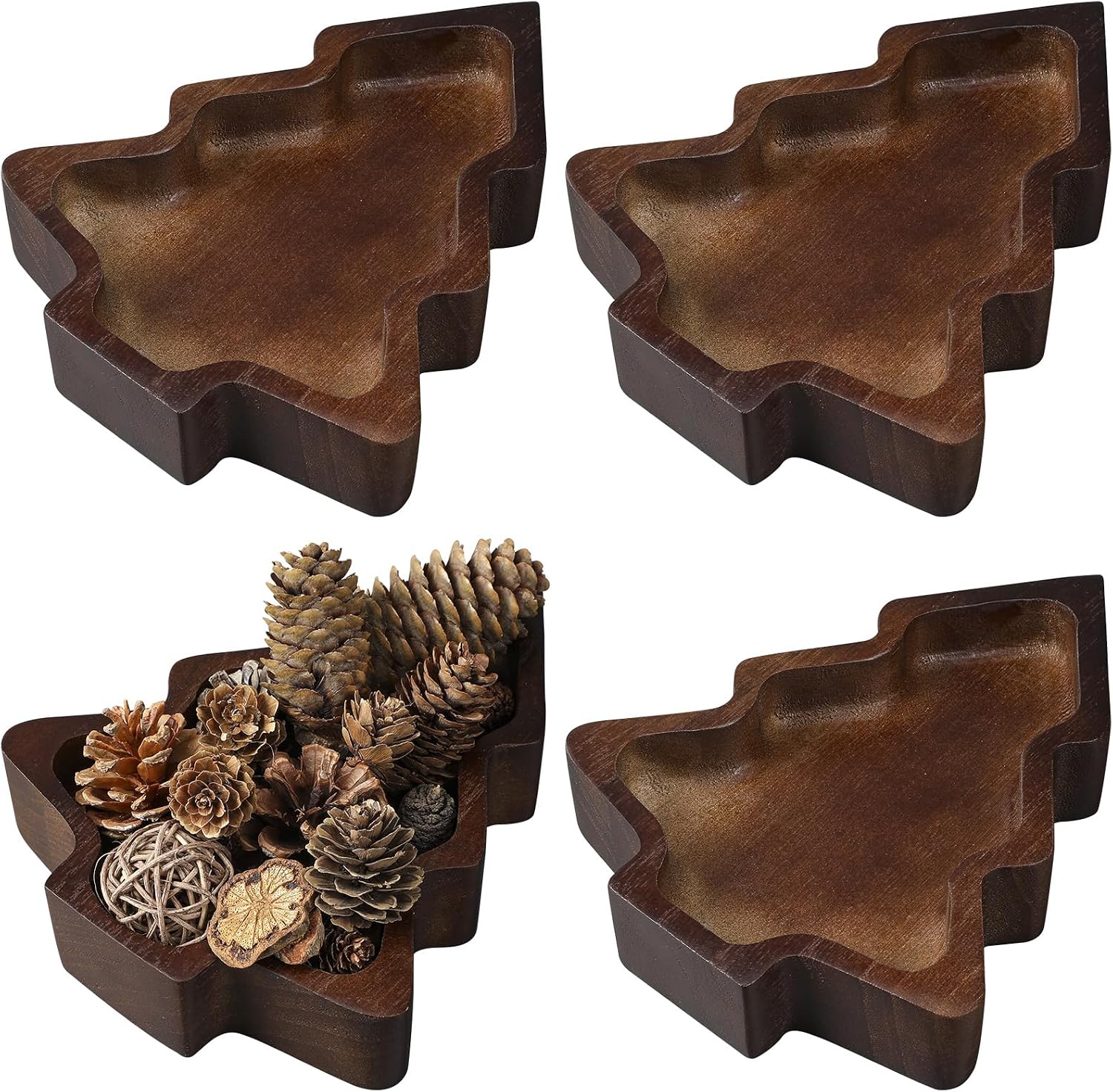 Jingmore 4 Pcs Christmas Wooden Bowl Tray Dough Charcuterie Board