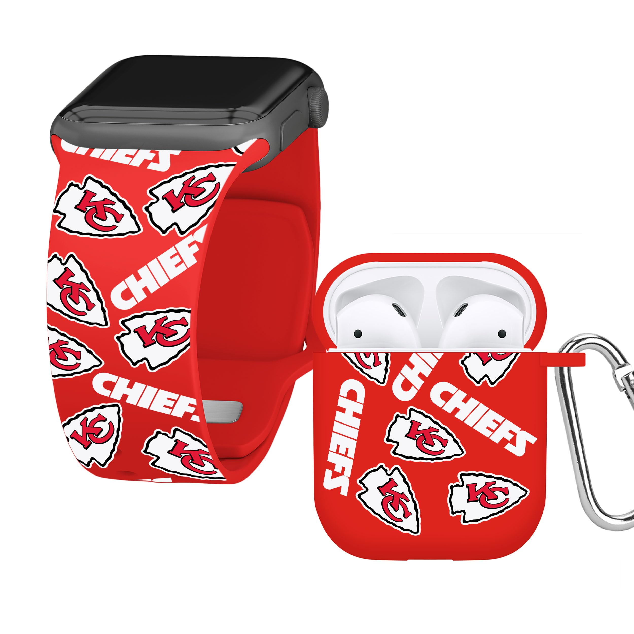 Game Time Kansas City Chiefs HD Combo Package Compatible with Apple Watch and AirPods Gen 1&2 (Random 38/40/41mm Short)