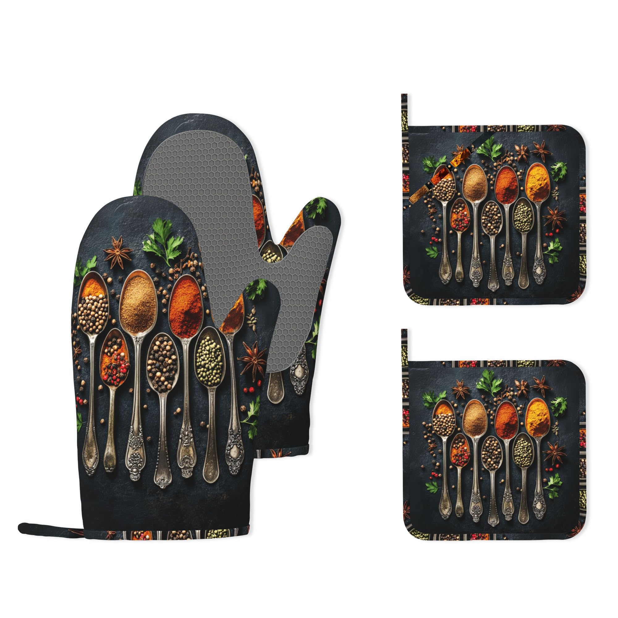 Lot de 4 gants de cuisine et maniques en silicone résistants à la chaleur, extra longs, antidérapants, pour cuisine, pâtisserie, barbecue, grillades