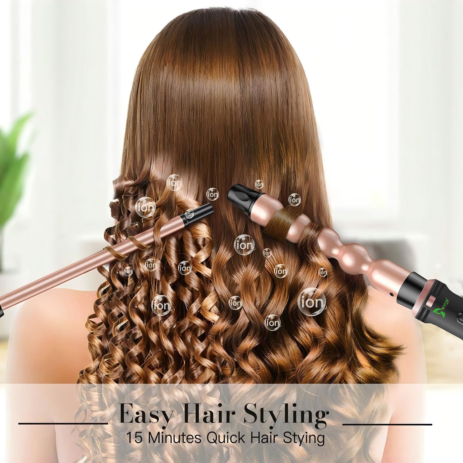 USTAR Curling Iron 3 Barrel Hair Waver 4 in 1 Hair Crimper Wand Set with LED Temp Control, 1 inch Ceramic Tourmaline Triple Barrels, Instant Heat Up, Glove & 2 Hair Clips