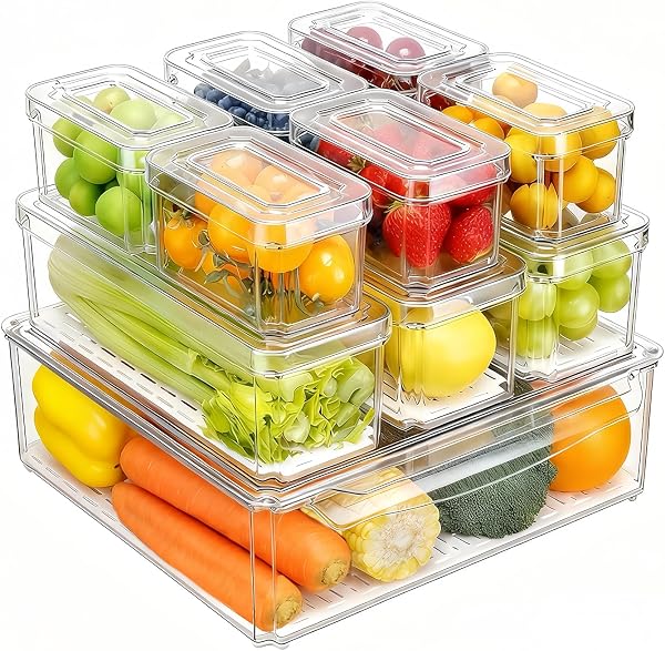 Pure Future Fridge Organizer â€“ Stackable Refrigerator Storage Bins with Lids â€“ BPA-Free Clear Fruit Storage Containe
