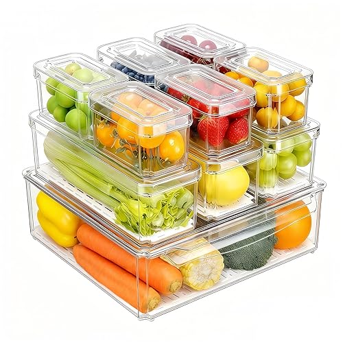 Pure Future 10-Pack Clear Fridge Organizer Containers with Lids, Stackable