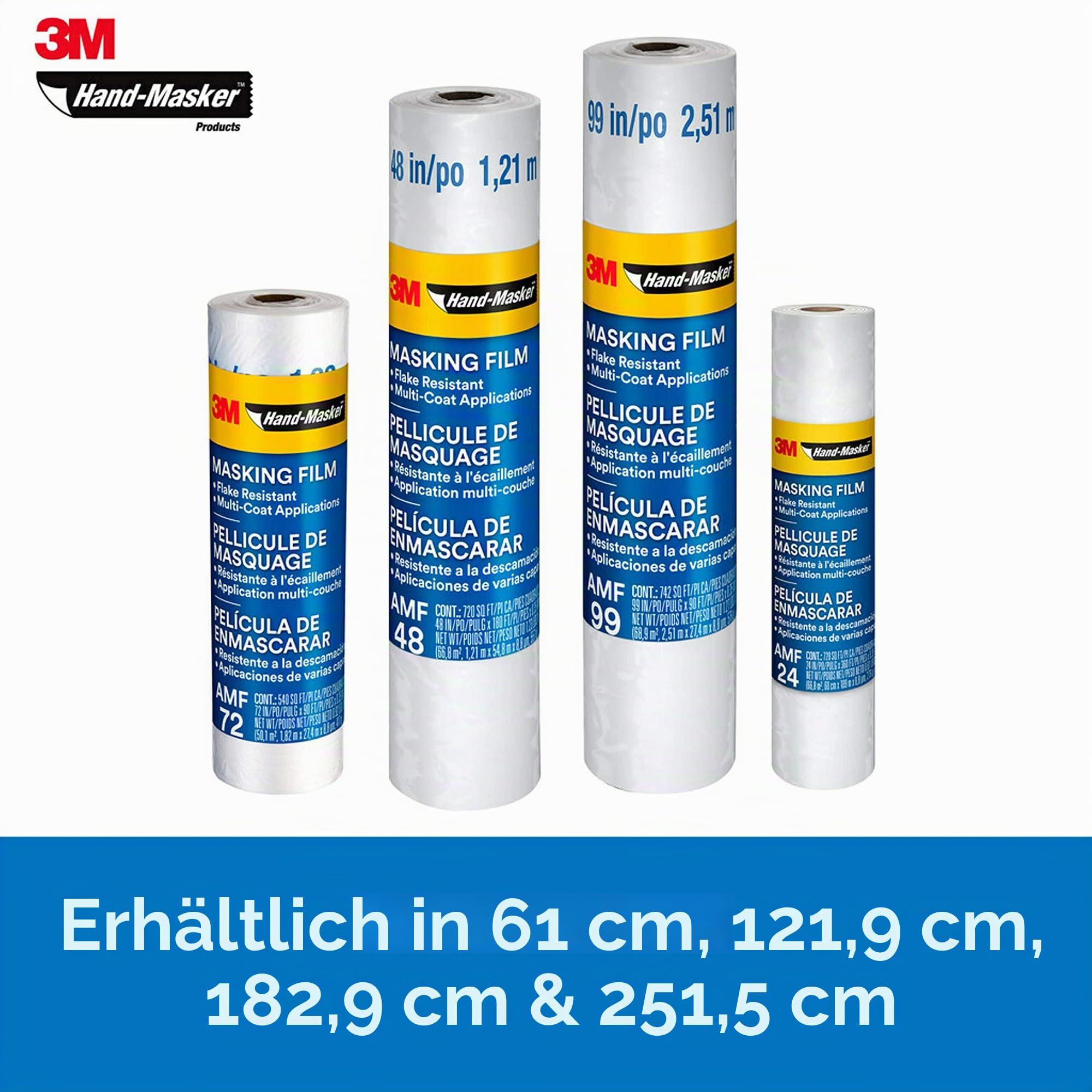 3M Hand-Masker Advanced AMF99-8C Abdeckfolie, 8 Rollen, 251,5 cm x 27,4 m, statische Haftung hält die Folie an Ort und Stelle, verhindert das Durchlaufen von Flüssigkeiten, abblätterfest, für den