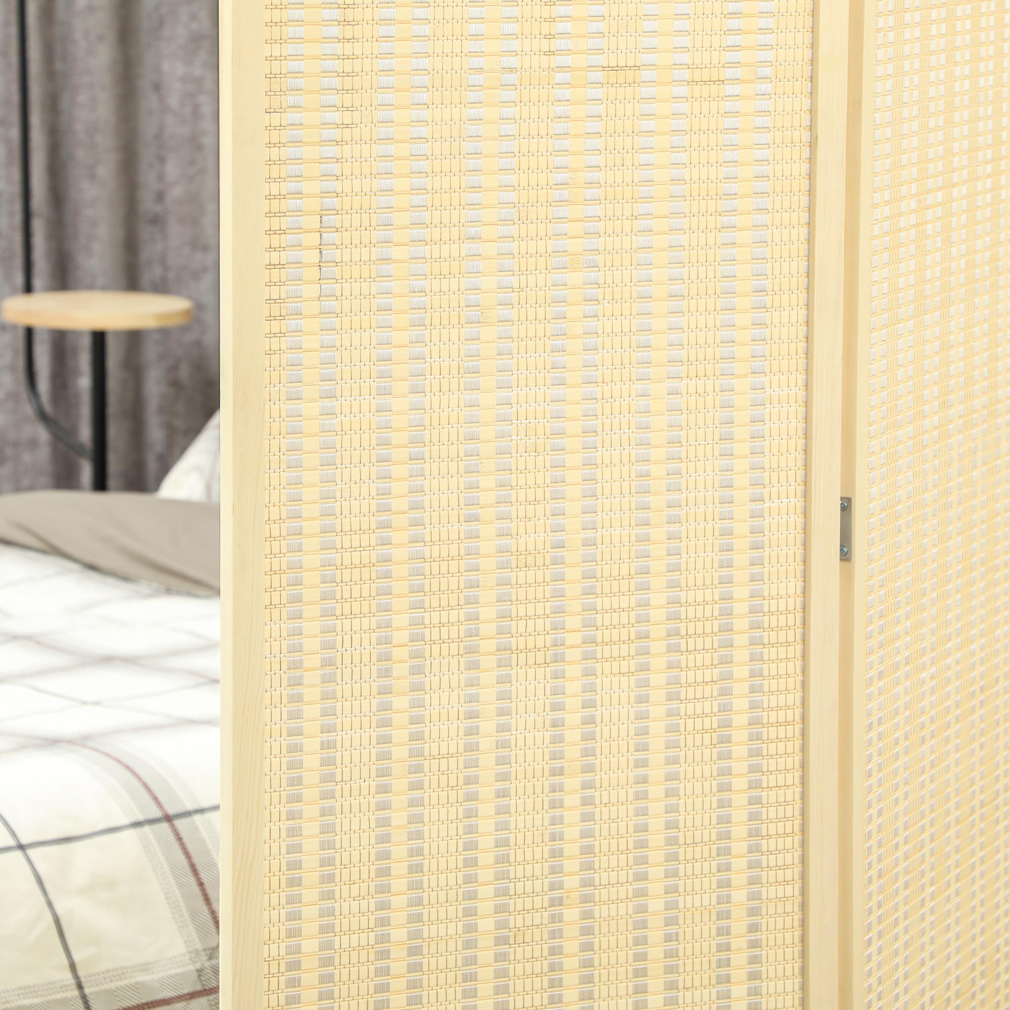 HOMCOM 3 paneles divisor 6 ft, pantalla priv. portátil, madera nat. | Plegable para interiores, bambú tejido a mano, divisor de pared independiente, para Home Office