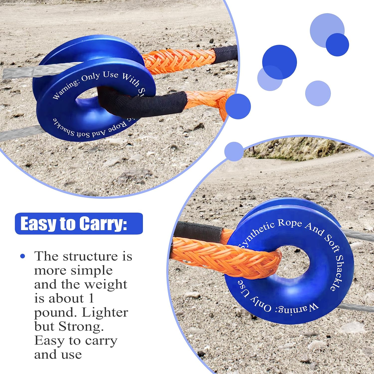 Recovery Ring 66,000 lbs for Winch Snatch Compatible for SUV UTV ATV Off-Road Vehicle and Truck Pulley Towing Ring for Synthetic Rope and Soft Shackle - Blue
