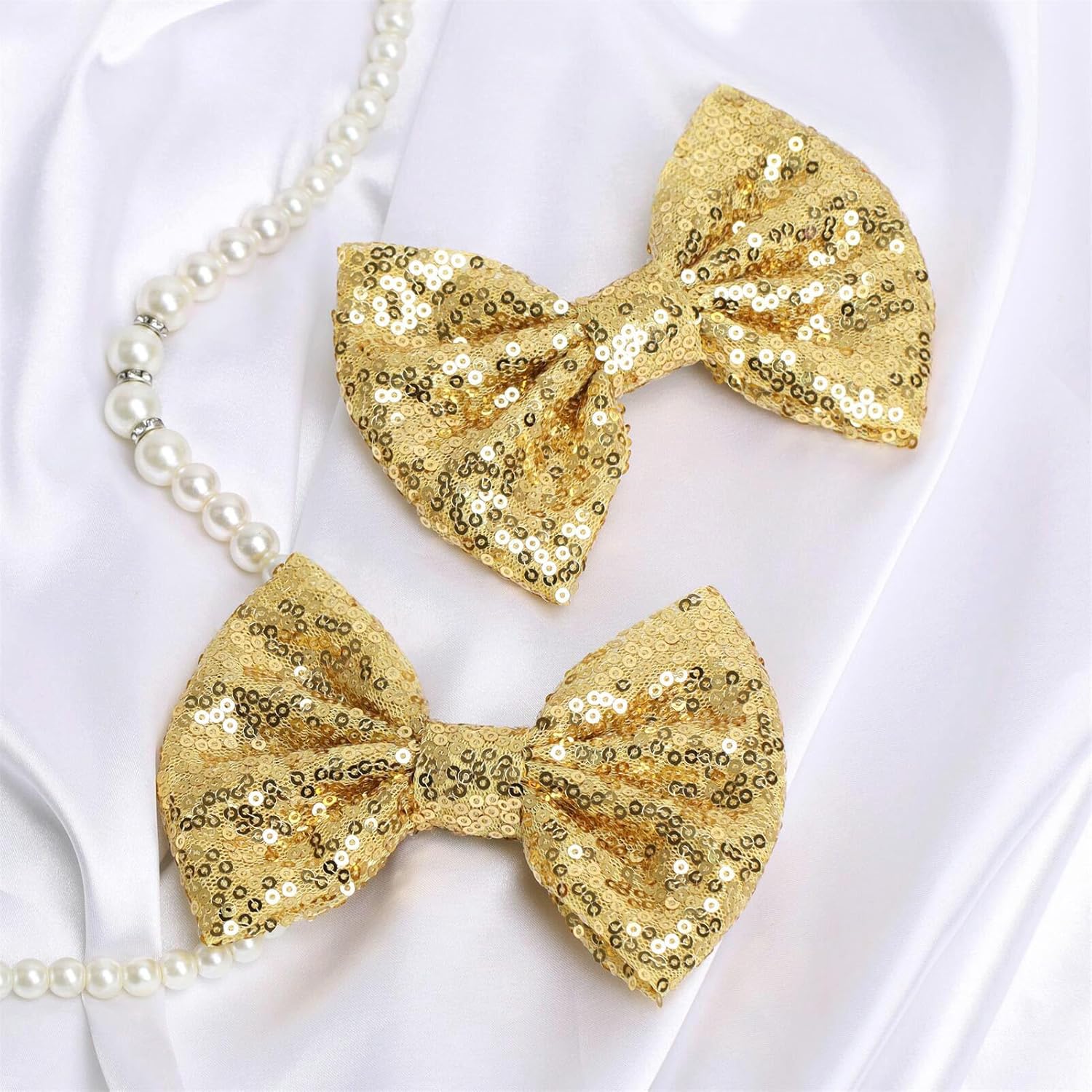 KISZU Large 5 Inch Glitter Hair Bows Clips, Sparkling Sequin Big Bow HairPins for Baby Girls Children Teens and Women (Gold) - Image 5