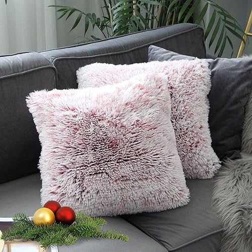 Miniatura 8 de Uhomy - 2 paquetes de fundas de cojín decorativas para el hogar, piel sintética de felpa súper suave, serie de lujo, color degradado, para sofácama.