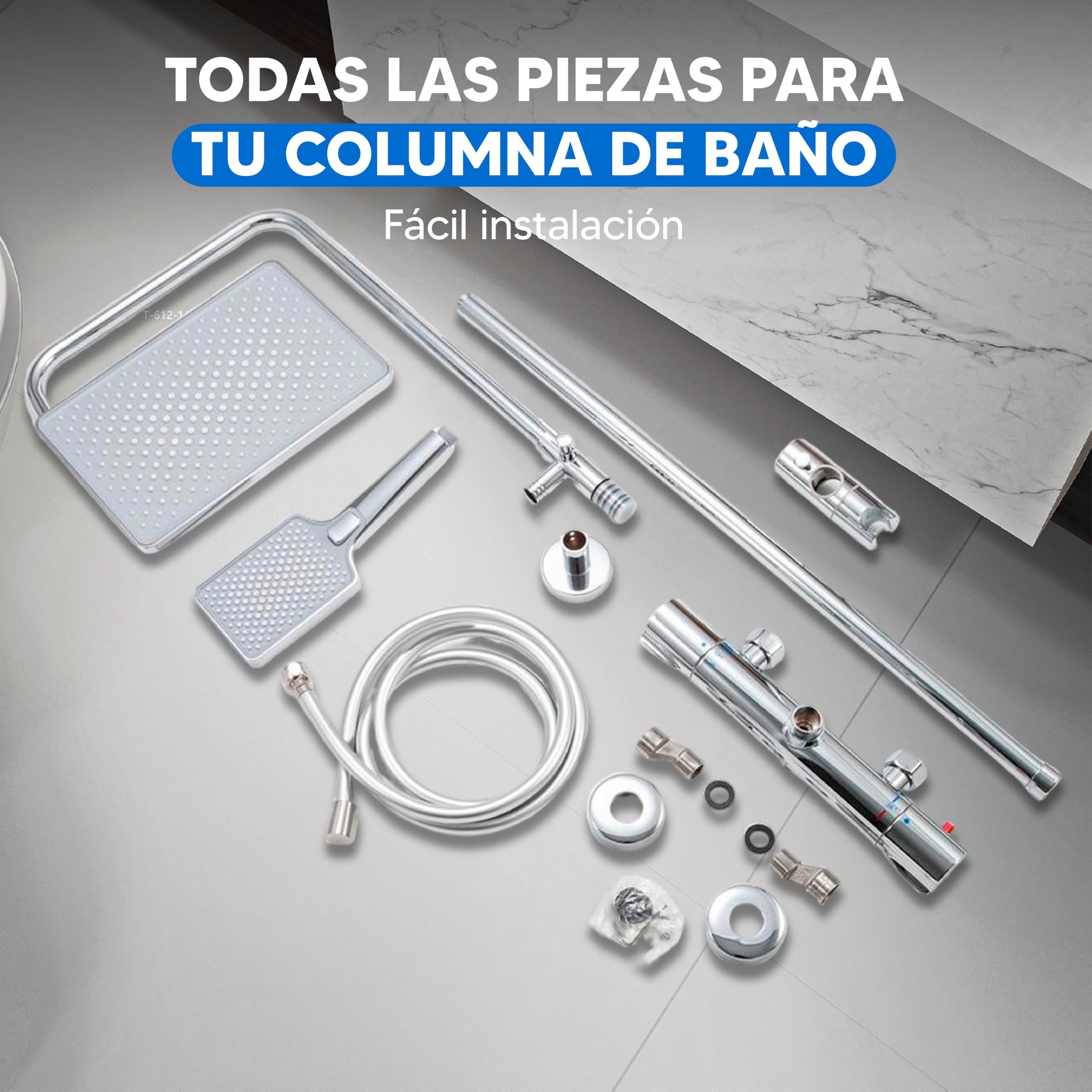 INEX EUROPA Columna de Ducha Termostática Cromado Pulido 2 Modos de Operación Alcachofa de Mano y Cabezal Cuadrado – y 10 Años de Garantía, para instalaciones de ducha con plato