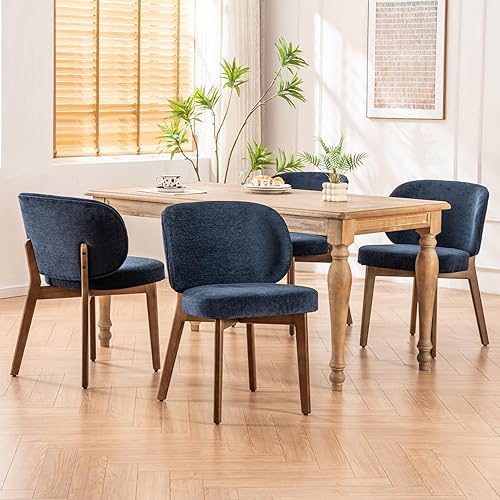 Miniatura 25 de YOUNUOKE Silla de comedor tapizada, moderna silla de comedor de tela de chenilla con patas de madera, respaldo ancho y cómodas sillas laterales para