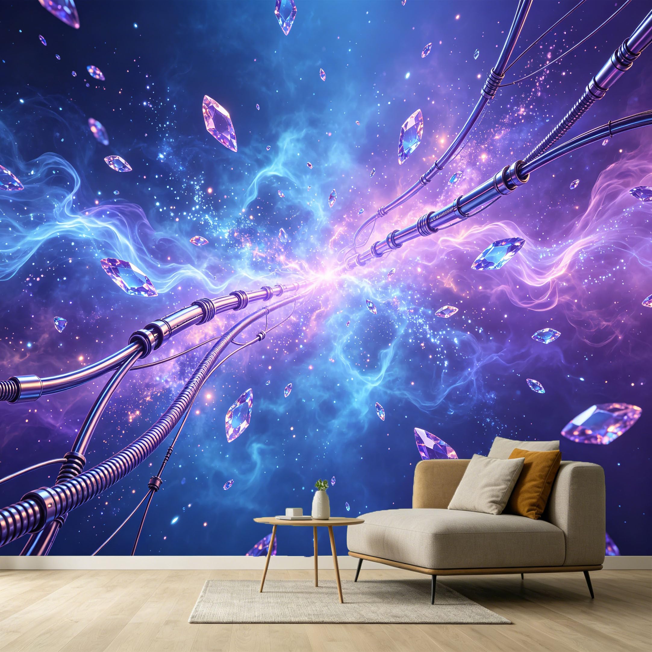 Custom Size Wall Murals Abstract Modern Cosmic Science Fiction Neon Energy Flow Floating Gemstones SelfAdhesive Wall Fabric Removable Large Wallpaper for Living Room